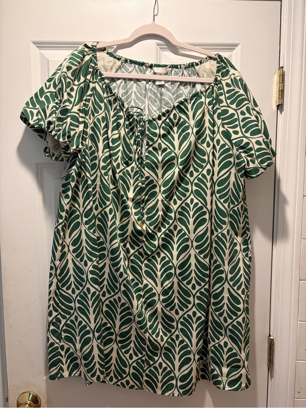 H&M Cream Tunic with Green Leaf Motif